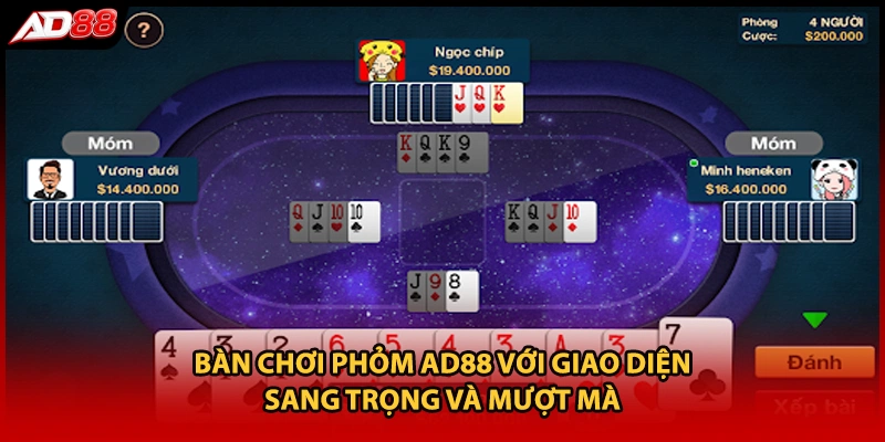 Bàn chơi Phỏm AD88 với giao diện sang trọng và mượt mà